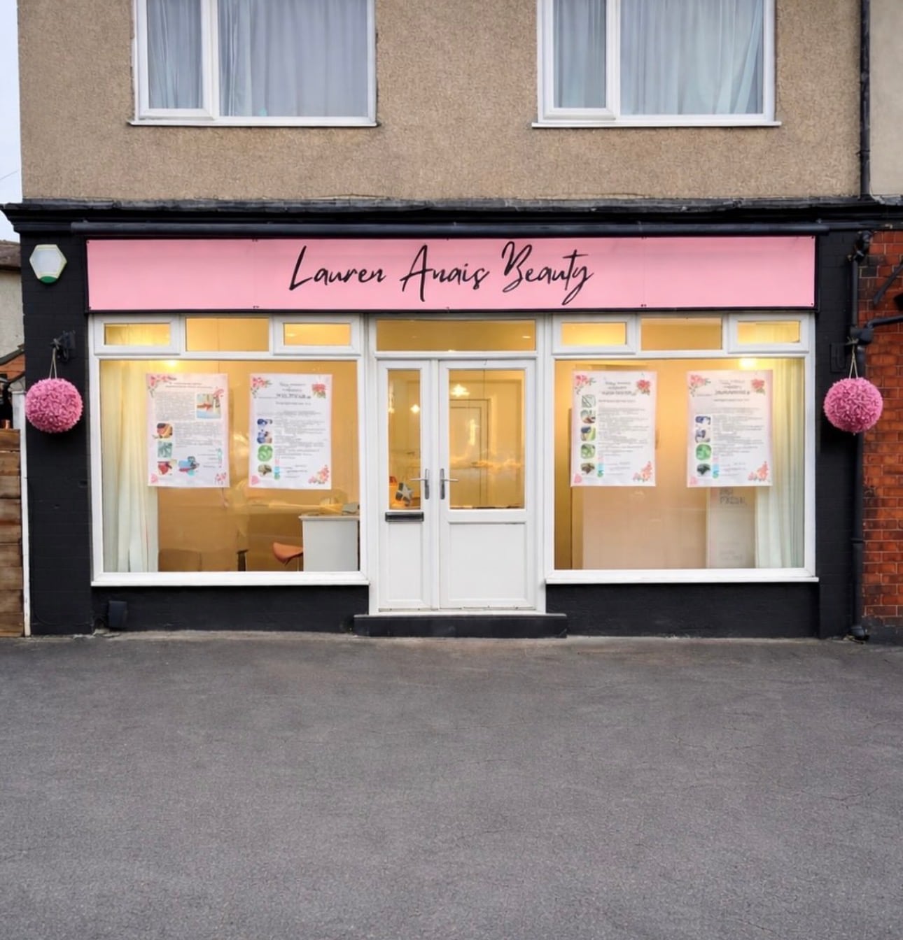 Lauren Anais Beauty shopfront with its pink fascia on Alexandra Road